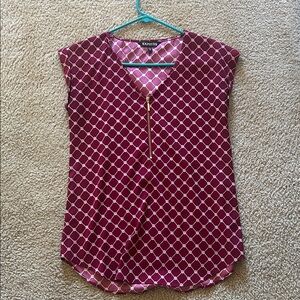 Express Burgundy Lattice Zip-Front Blouse
